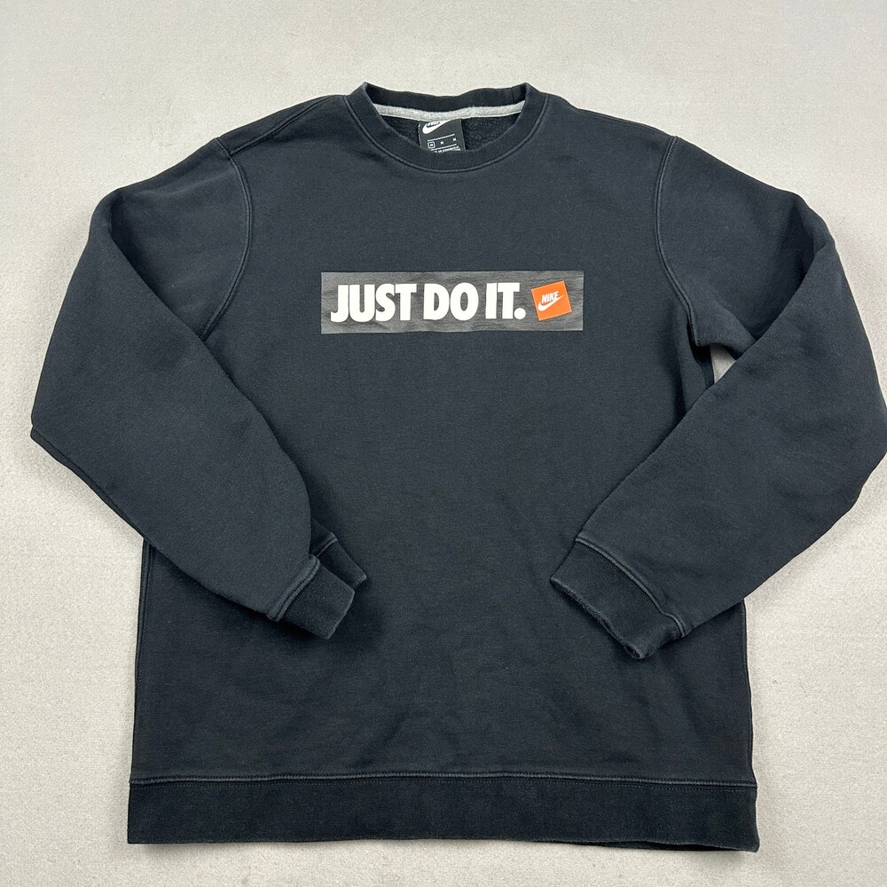 Nike Sweatshirt Men Medium Black Just Do It Box Logo Fleece Crewneck Pullover M